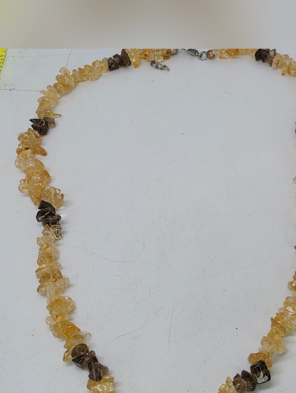 Vintage Gemstone Citrine & Smokey Quartz Chip Free Form Necklace Natural 20"